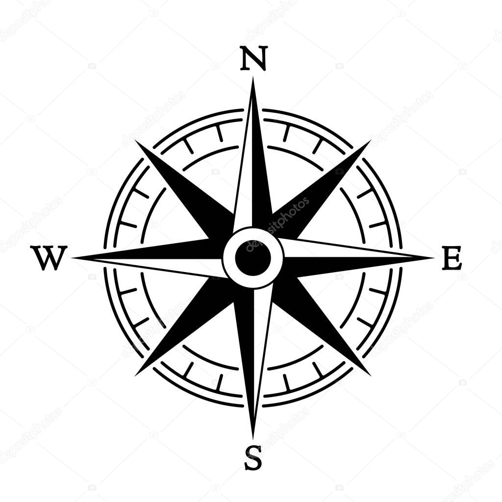 Compass wind rose in vintage style. flat icon. vector illustration isolated