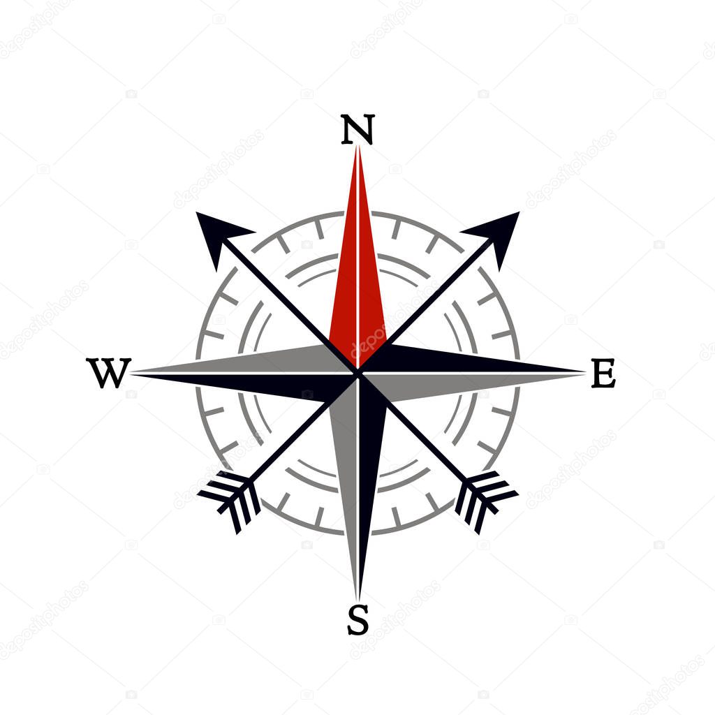 Compass wind rose in vintage style. flat icon. vector illustration isolated