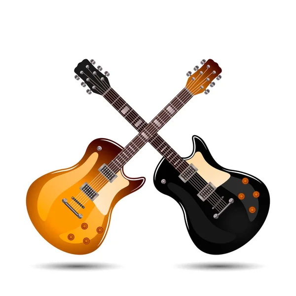 Helles, realistisches Set farbiger E-Gitarren. Vektorabbildung isoliert — Stockvektor