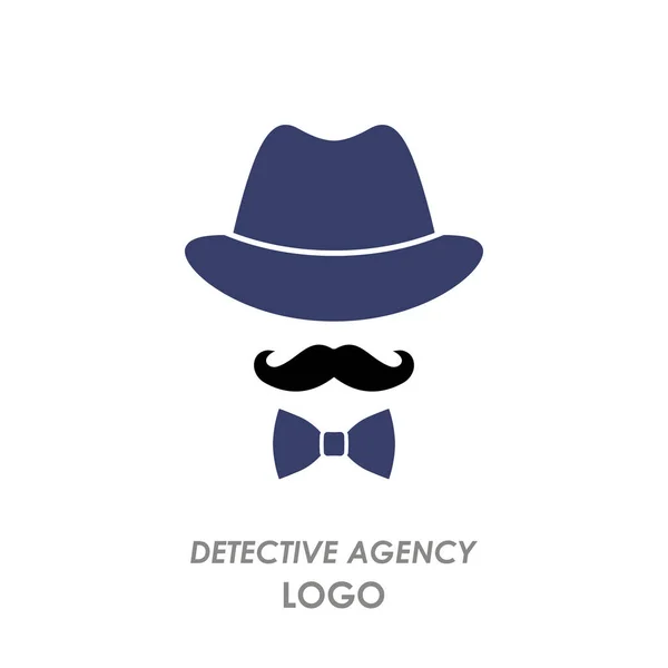 Chapéu de silhueta, bigode, gravata borboleta, agência de detetive de logotipo. ilustração vetorial plana isolada — Vetor de Stock