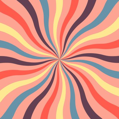 2019 modern renklerde dalgalı güneş ışığı ile parlak retro arka plan. retro starburst tarzı spiraling. düz vektör