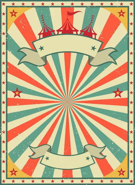Régi kopott amerikai cirkuszi óriásplakát retro stílusban. Vintage reklám plakát sugarai és idős háttér és szalag. síkvektor — Stock Vector