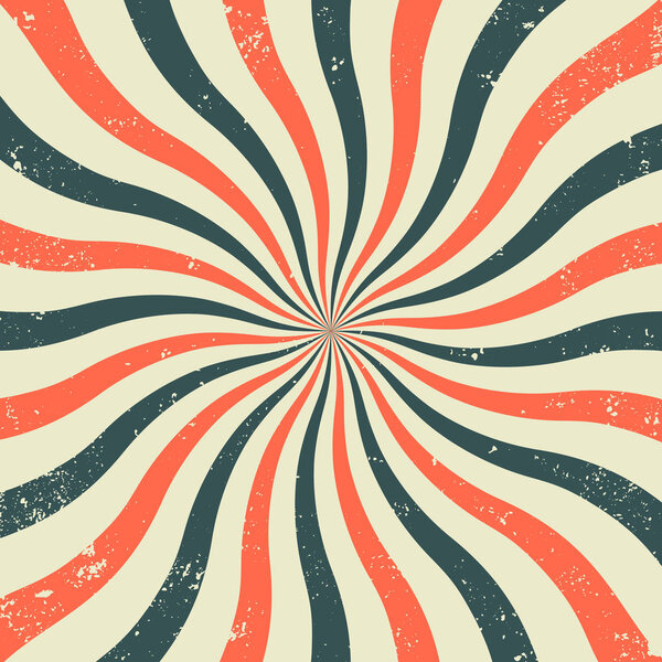 Старый ретро фон с лучами и имитацией взрыва. Винтажный рисунок звездопада с щетиной текстуры. В стиле цирка. плоский вектор
