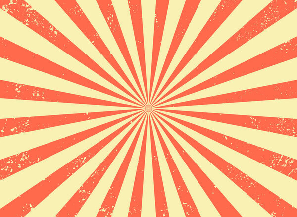 Old retro background with rays and explosion imitation. Vintage starburst pattern with bristle texture. Circus style. flat vector