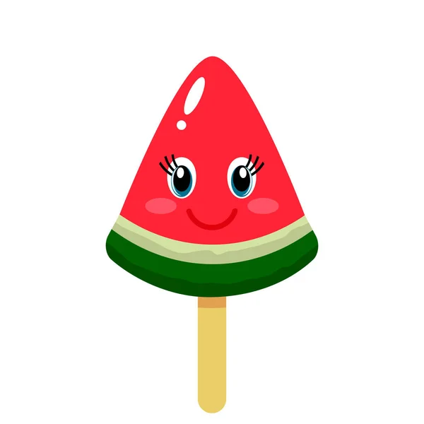 Witziger Charakter Wassermeloneneis mit einem Lächeln auf dem Gesicht. flache Vektordarstellung isoliert auf weißem Hintergrund für Web — Stockvektor
