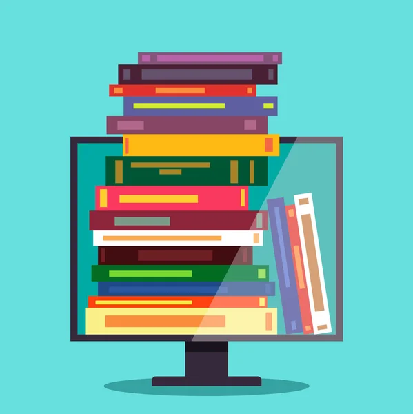 Elektronik kütüphane, elektronik kitaplar. Online eğitim kavramı. düz Vektör — Stok Vektör
