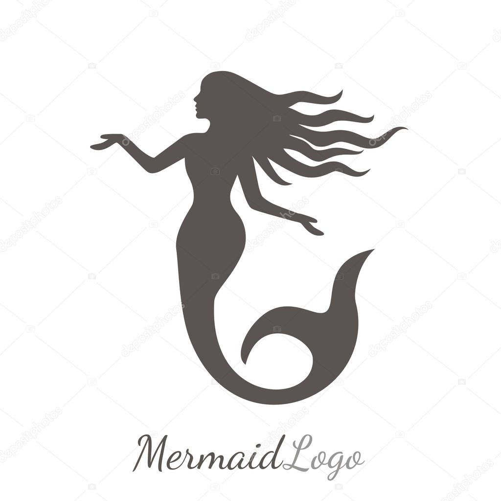 Silhouette of a beautiful mermaid with long hair under the water. flat vector illustration isolated on white background