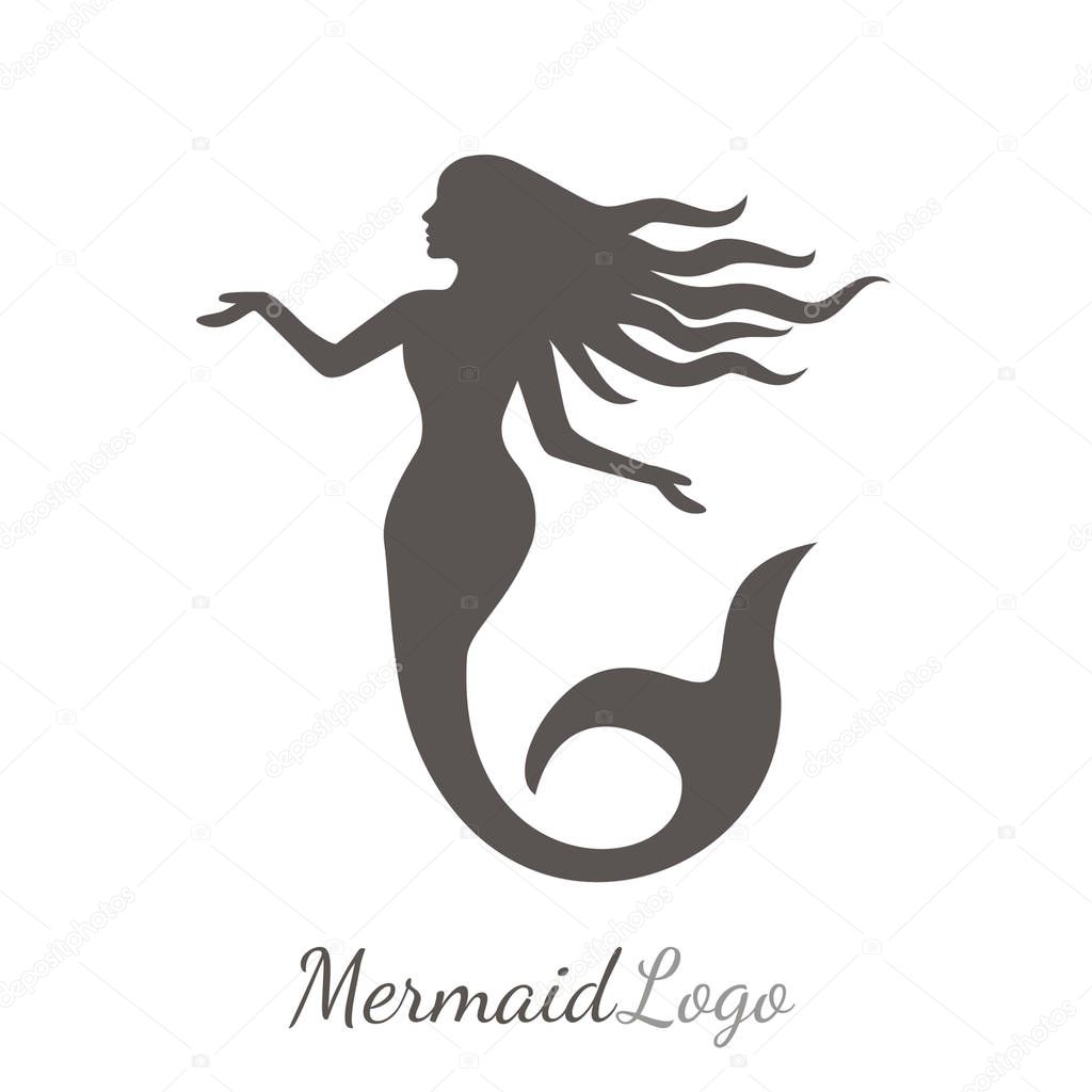 Silhouette of a beautiful mermaid with long hair under the water. flat vector illustration isolated