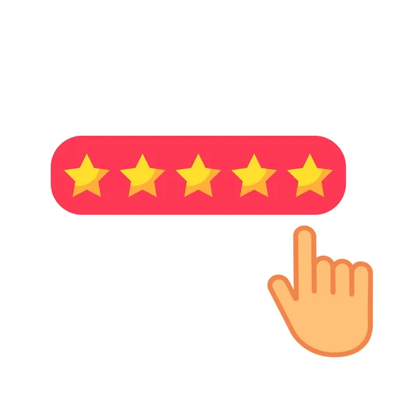 Click here hand icon button five stars consumer rating product review flat icon for applications and websites. vector illustration — Stock Vector