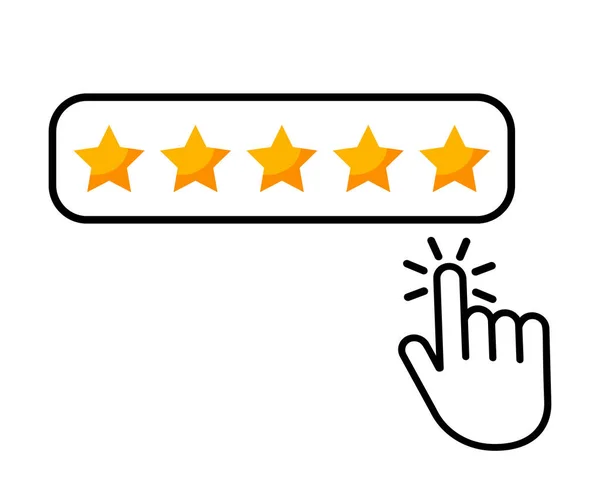 Click here hand icon button five stars consumer rating product review flat icon for applications and websites. vector illustration — Stock Vector