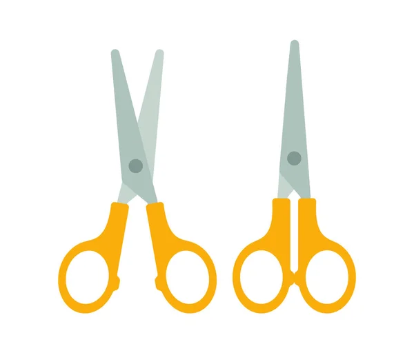 Set of open and closed scissors with a yellow handle. flat vector illustration — Stock Vector