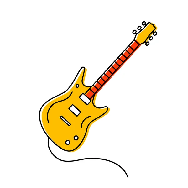 Linear icon electric guitar with a cord in the cartoon style. flat vector illustration — Stock Vector