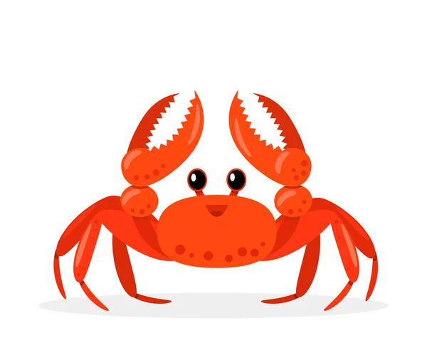 Caráter engraçado de um caranguejo vermelho do mar com um sorriso em seu rosto. ícone de frutos do mar com garras. ilustração vetorial plana —  Vetores de Stock