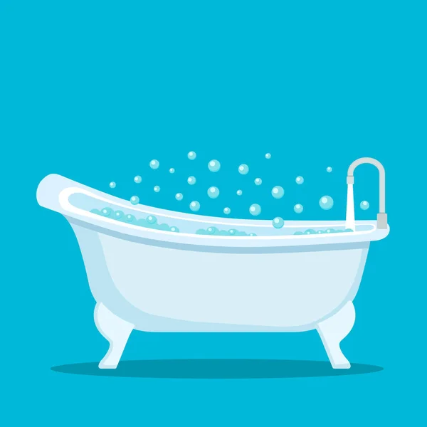 Banheira retro com torneira e banho de bolhas. ilustração vetorial plana isolada — Vetor de Stock