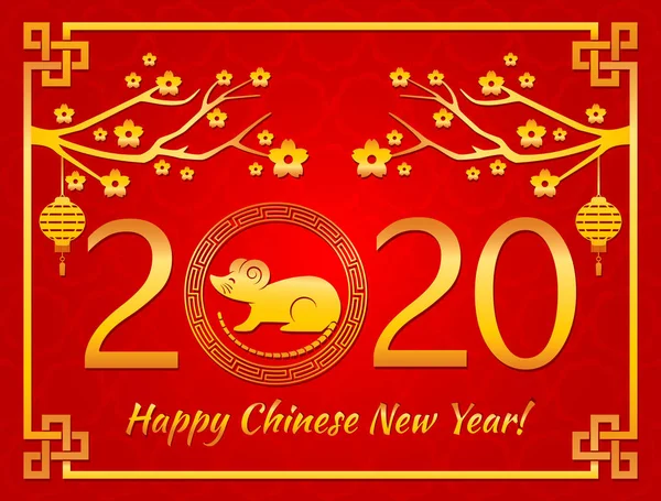 Frohes chinesisches neues Jahr. Die weiße Ratte ist das Symbol des chinesischen Jahres 2020. — Stockvektor