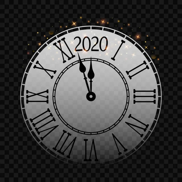 Zegar na nowy rok z rzymskim pokrętłem kilka minut do północy 2020. — Wektor stockowy