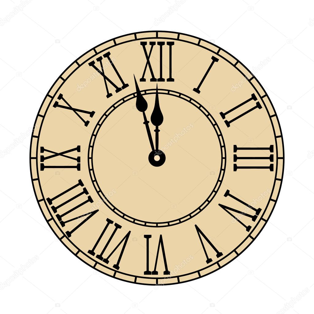 Vintage retro clock with roman dial. flat vector illustration isolated on white background