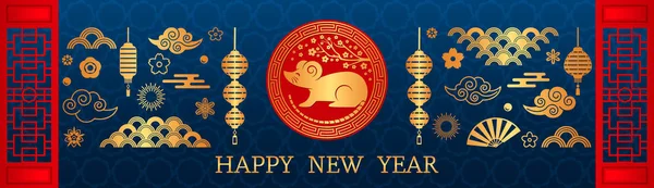 Feliz Ano Novo Chinês. O rato branco é o símbolo de 2020 Ano chinês do ano novo. ilustração vetorial —  Vetores de Stock
