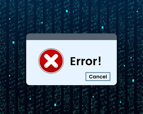 Chybová zpráva systému Windows. Upozornění na selhání systému oproti binárním počítačovým datům. — Stockový vektor