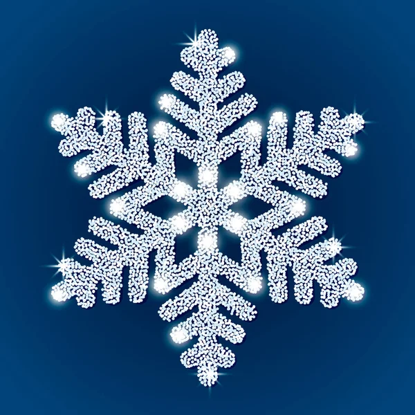 Festive flocon de neige texturé blanc avec brillance et paillettes sur un fond bleu . — Image vectorielle