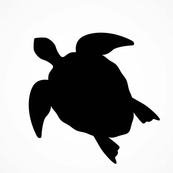 Toppen utsikt över en stor havssköldpadda. svart silhuett av en sköldpadda. — Stock vektor
