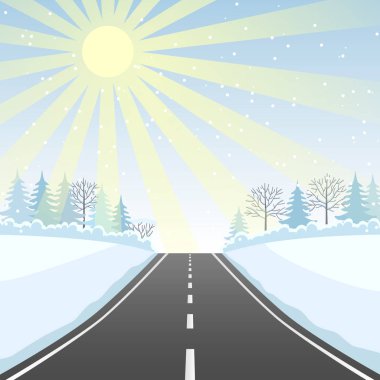 highway with a winter landscape. View from the road car.