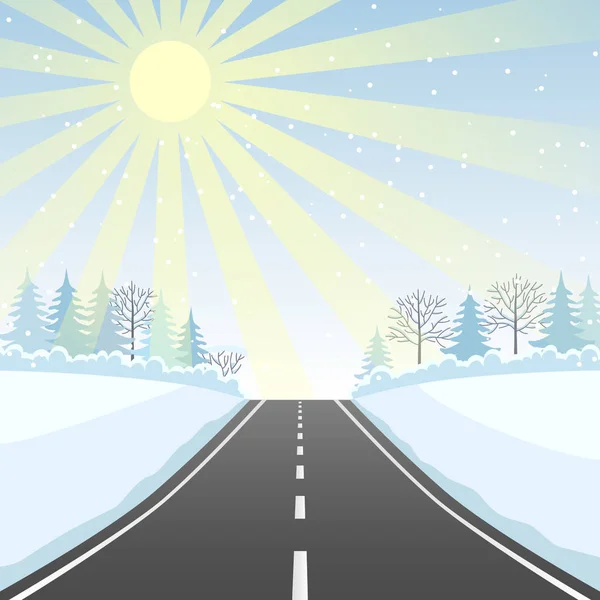 冬の風景を持つ高速道路。ロードカーからの眺め. — ストックベクタ