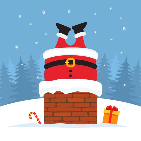 Santa Claus was stuck in the chimney with gifts. — 스톡 벡터