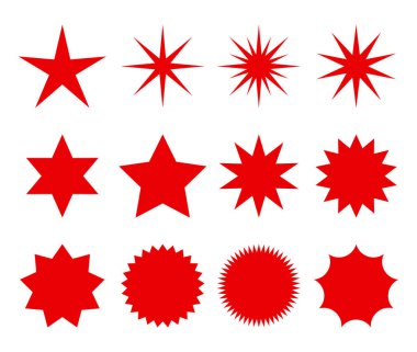 retro yıldız moda formları bir dizi. tasarım elemanları Sunburst. . Kırmızı kirişler fişek.