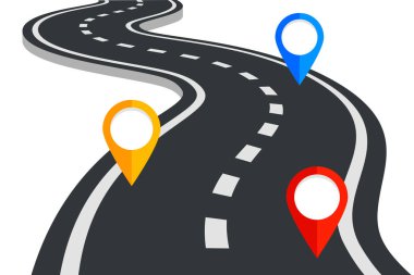 Perspektiften ayrılan dolambaçlı bir yol. düz vektör illüstrasyon