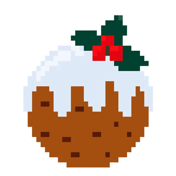 Pudín de Navidad tradicional en píxel moderno, estilo ordenador . — Archivo Imágenes Vectoriales