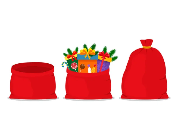 Een set van drie tassen van Santa Claus-vol, leeg, open. — Stockvector