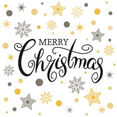 Yıldızlar ve kar taneleri hakkında mutlu noeller. Eşsiz el yazmaları. Tebrik kartı afişleri ve el ilanları için tasarım ögesi.