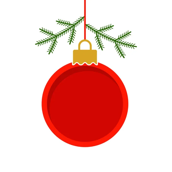 Bola de Natal vermelho com galhos de árvore de Natal. modelo plano para as férias. Conceito de Natal —  Vetores de Stock