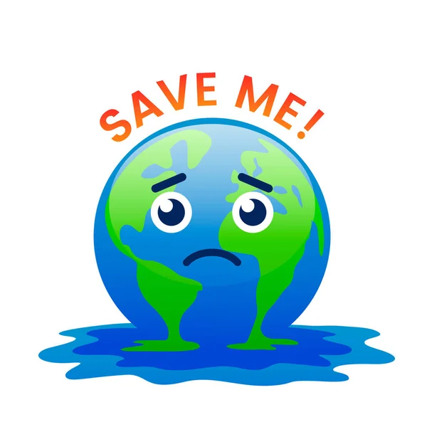 Planet Earth is melting and dying of global warming. Earth turns into a puddle. — Stock Vector