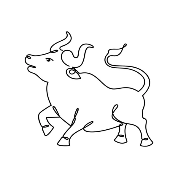 Continuous drawing of a bull symbol of 2021. the picture is drawn in an infinite single line. — Stock Vector