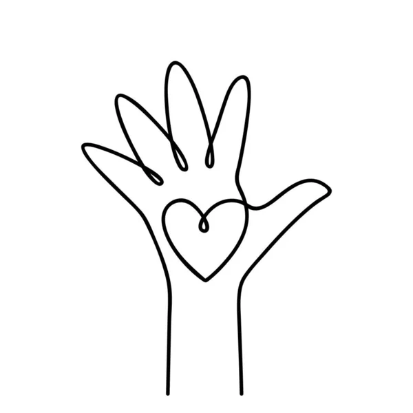 Serce Dłoni Narysowany Szkic Jednej Nieprzerwanej Linii Abstrakcyjne Logo Koncepcja — Wektor stockowy
