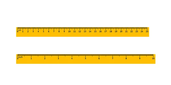 센티미터와 인치로 측정되는 두 개의 노란 자들의 집합. — 스톡 벡터