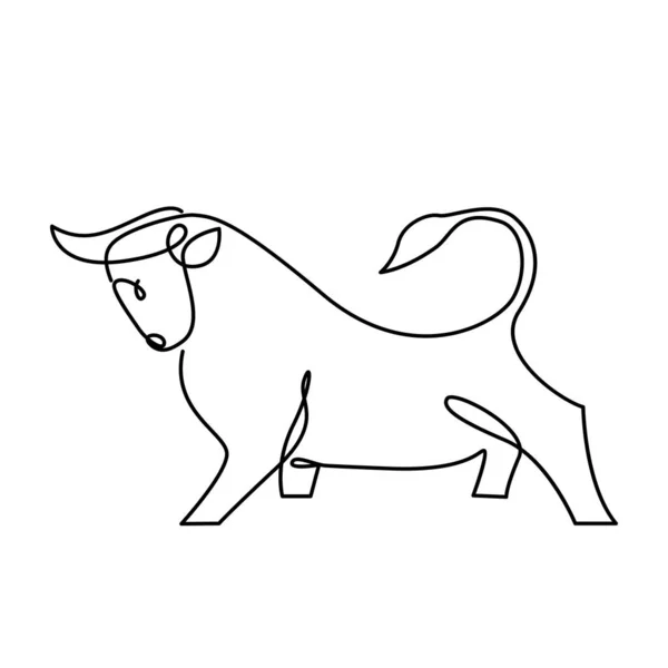 Непрерывный рисунок бычьего символа 2021 года. . — стоковый вектор