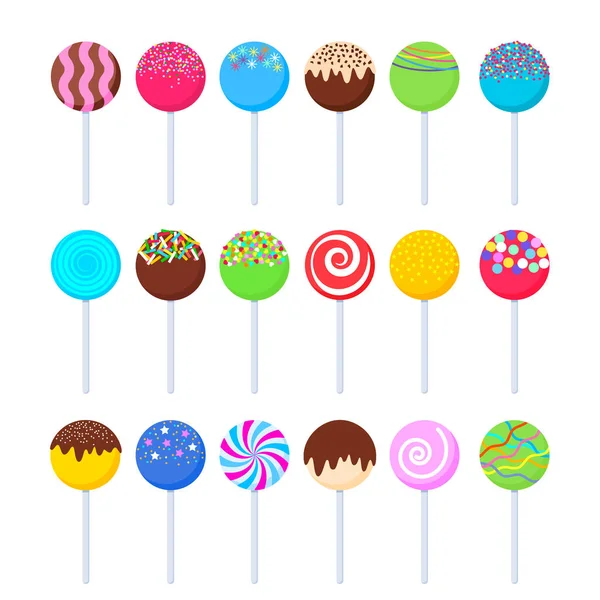 Lollipops collectie. Snoep op stok. vlakke vectorillustratie — Stockvector