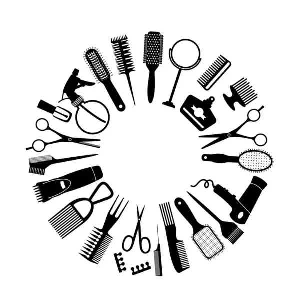 Duży zestaw narzędzi dla fryzjera lub fryzjera. — Wektor stockowy