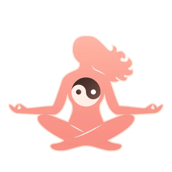 Uzun saçlı genç kadın meditasyon ve yoga yapıyor.. — Stok Vektör