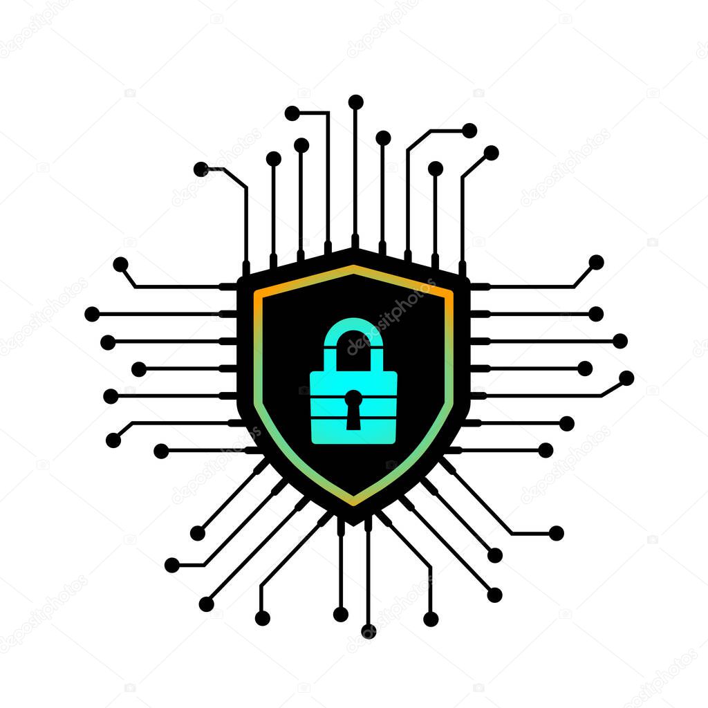 cybersecurity lock cryptocurrency and passwords. vector illustration