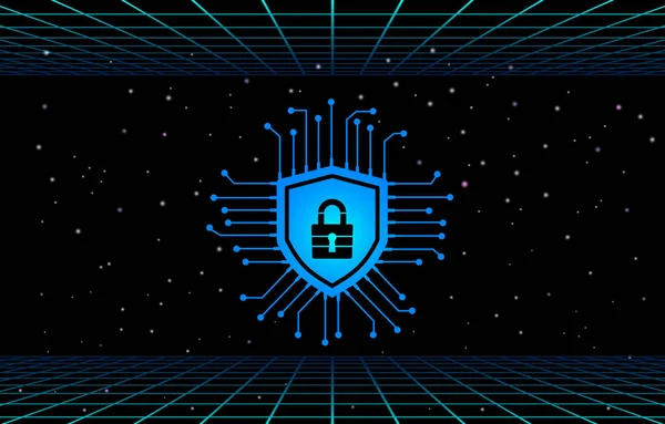 Cybersikkerhed lås og skjold ikon. Internetsikkerhedskoncept. – Stock-vektor