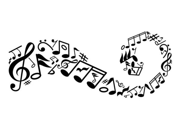 Onda con note musicali all'interno. il concetto di amore per la musica. illustrazione grafica vettoriale piatta — Vettoriale Stock