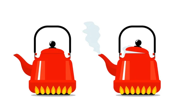 Червоний Чайник Газовій Кухонній Плиті Червоний Чайник Зварений Парою Спеції — стоковий вектор