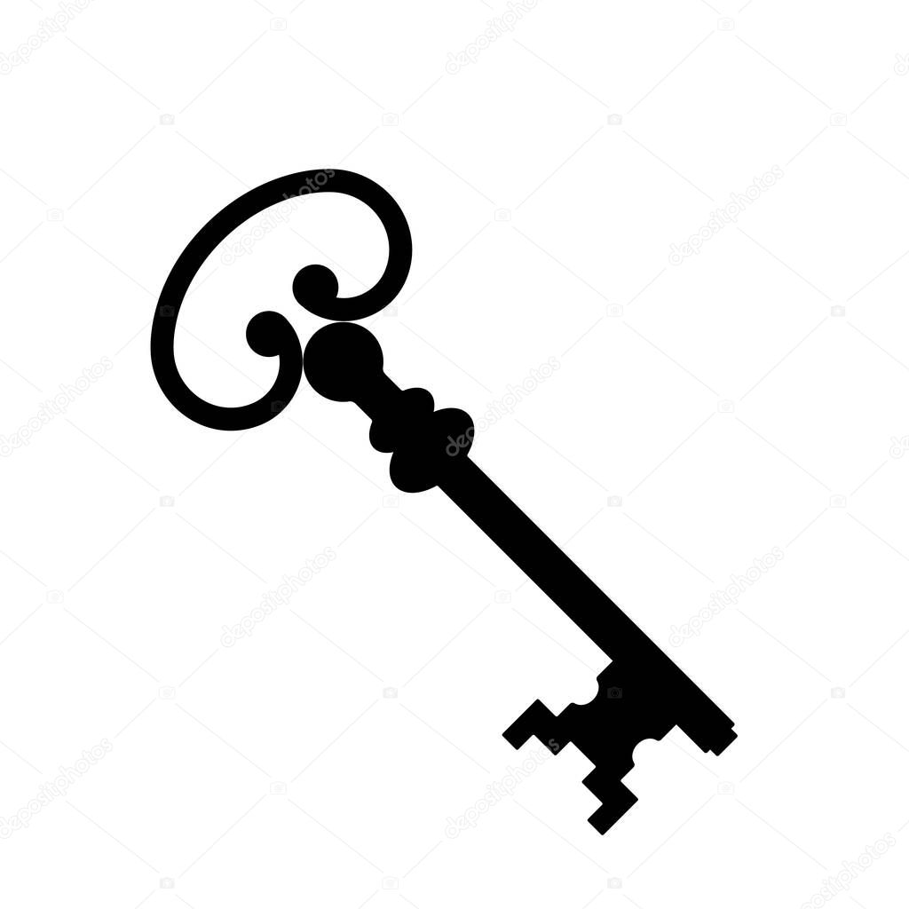 vintage black key. icon in flat style isolated on white background
