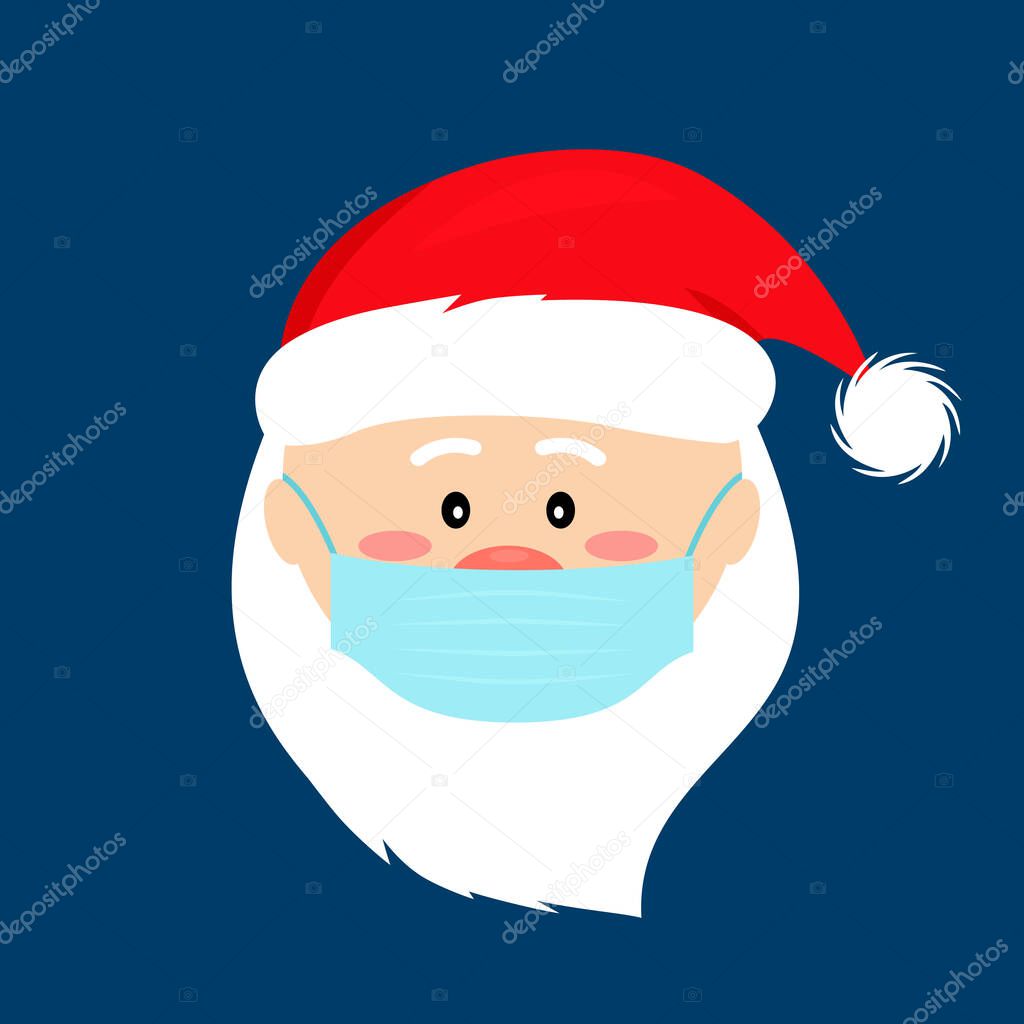 Santa claus in a medical mask for health care Christmas. COVID-19 prevention concept. icon in flat style. vector illustration
