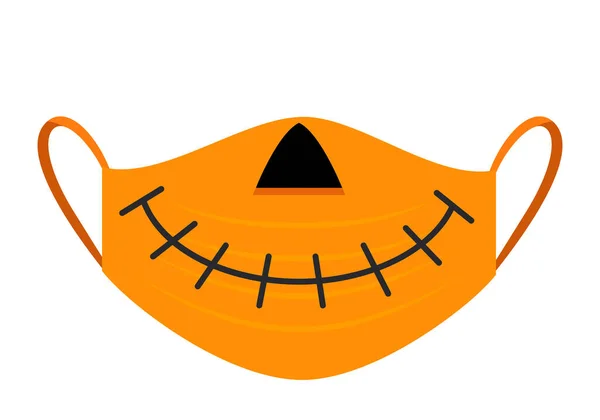 Halloween pumpkin lantern medical mask halloween stay at home conception and covid19. — 스톡 벡터