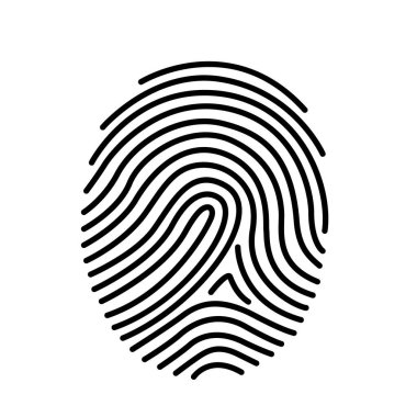 Beyaz arka planda siyah izole edilmiş vektör parmak izi. Kişisel bilgilere erişim kavramı. Vektör illüstrasyonu.